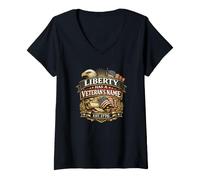 Donna Liberty ha Un Nome da veterano 1776 Eagle Flag USA Veteran Pride Maglietta con Collo a V