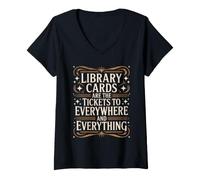 Donna Library Cards Tickets To Everywhere And Everything Maglietta con Collo a V