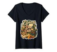 Donna Library Due Date Lettura Biblioteca Maglietta con Collo a V