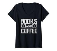 Donna Libri e Amanti del caffè Lettura Tempo Citazione Maglietta con Collo a V