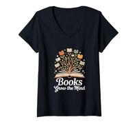 Donna Libri Grow The Mind Reading Amante Bookworm Maglietta con Collo a V