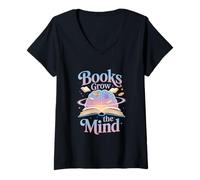 Donna Libri Grow The Mind Reading Amante Bookworm Maglietta con Collo a V