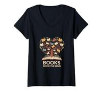 Donna Libri Grow The Mind Reading Amante Bookworm Maglietta con Collo a V