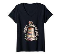 Donna Libri Grow The Mind Reading Amante Bookworm Maglietta con Collo a V