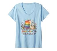 Donna Libri vietati Bright Hearts Reading Lover Design Maglietta con Collo a V