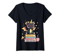 Donna Libro Amante Chibi Drago con Grandi Occhiali Rossi Bookworm Maglietta con Collo a V