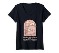 Donna Libro Cat Lady Introvert Tranquillo Tempo Accogliente Lettore Morbido Maglietta con Collo a V