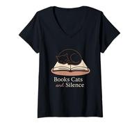 Donna Libro Cat Lady Introvert Tranquillo Tempo Accogliente Lettore Morbido Maglietta con Collo a V