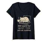 Donna Libro Cat Lady Introvert Tranquillo Tempo Accogliente Lettore Morbido Maglietta con Collo a V