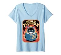 Donna Libro di lettura divertente del gatto Investi in te stesso Gatti Maglietta con Collo a V