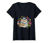 Donna Libro floreale sottile Fantasy Dramma Tragedia Divertente Maglietta con Collo a V