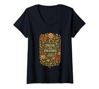 Donna Libro Orgoglio e Pregiudizio Jane Austen Merch Floral Bookish Maglietta con Collo a V