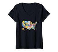 Donna License Plate American Flag US Map Art American Map Shirt Maglietta con Collo a V