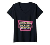 Donna Licensed Backseat Driver Road Trip Nagging Joke - Maglietta con Collo a V