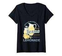 Donna Life Gave Me Lemons But My Jesus Makes Lemonade Watercolor Maglietta con Collo a V