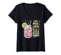 Donna Life Gave Me Lemons Jesus Made Lemonade Faith Uomini Donne Maglietta con Collo a V