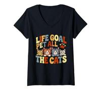 Donna Life Goal Pet All The Cats Simpatico divertente amante dei gatti colorato Maglietta con Collo a V