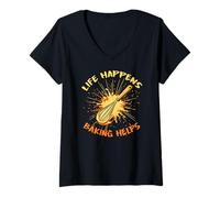Donna LIFE HAPPENS BAKING HELPS Maglietta con Collo a V