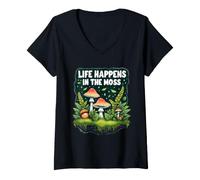 Donna Life Happens in The Moss Mossarium Bosco da Interno Maglietta con Collo a V
