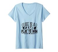 Donna Life is a Game Play to Win Funny Gaming Quotes Maglietta con Collo a V