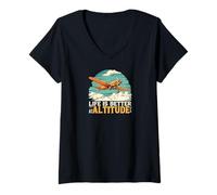 Donna Life Is Better At Altitude Pilot Airplane Flying Design Maglietta con Collo a V