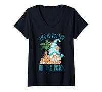 Donna Life Is Better At The Beach for Summer Lover Funny GNOME Maglietta con Collo a V