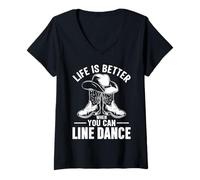 Donna Life Is Better Line Dance Country Music Divertente Line Dancing Maglietta con Collo a V