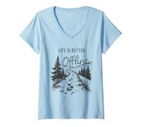 Donna Life is Better Offline - Camping & Hiking Outdoors Nature Maglietta con Collo a V
