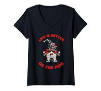 Donna Life Is Better On The Ride Cute Oldschool Biker Kids GNOME Maglietta con Collo a V