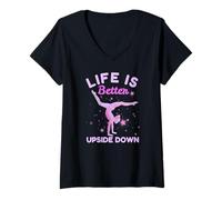 Donna Life is Better Upside Down Gymnast Gymnastic Girl Maglietta con Collo a V