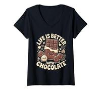 Donna Life Is Better with Chocolate | Funny chocolatey Happiness Maglietta con Collo a V