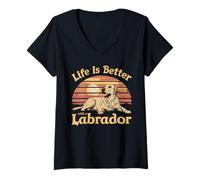 Donna Life Is Better With Labrador - Costume divertente per amanti dei cani Maglietta con Collo a V
