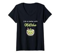 Donna Life is Better with Matcha - Japanese Green Tea Graphic Maglietta con Collo a V