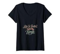 Donna Life Is Better with My Boys Boy Mom Festa della Mamma Regali Maglietta con Collo a V