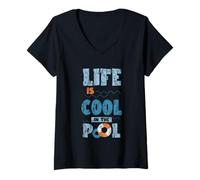 Donna Life Is Cool In The Pool Nuoto estivo Maglietta con Collo a V