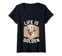 Donna Life Is Golden Retriever Smile Dog Lovers Maglietta con Collo a V