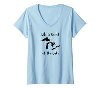 Donna Life is Great at The Lake Great Lakes Maglietta con Collo a V