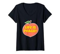 Donna Life is Peachy - Frutta in Stile retrò Maglietta con Collo a V
