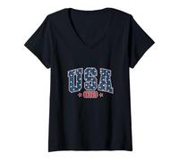 Donna Life Is Really Good Distressed Bandiera USA 4 luglio Spiaggia Maglietta con Collo a V