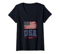 Donna Life Is Really Good Distressed Bandiera USA 4 luglio Spiaggia Maglietta con Collo a V