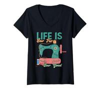 Donna Life Is Sew Far Sew Good Funny Sewing Maglietta con Collo a V