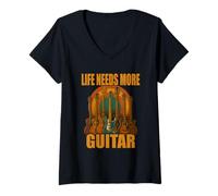 Donna Life Needs More Guitar Stories Maglietta Chitarra Musica Maglietta con Collo a V