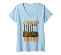 Donna Life Needs More Guitar Stories Maglietta Chitarra Musica Maglietta con Collo a V