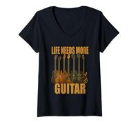 Donna Life Needs More Guitar Stories Maglietta Chitarra Musica Maglietta con Collo a V