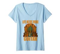Donna Life Needs More Guitar Stories Maglietta Chitarra Musica Maglietta con Collo a V