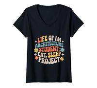 Donna Life of An Architecture Student Eat Sleep Project - Maglietta con Collo a V