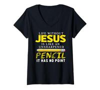 Donna Life Without Jesus Funny Christian Religious Faith Maglietta con Collo a V