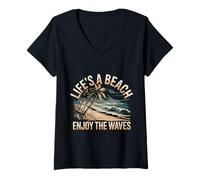 Donna Life's A Beach Enjoy The Waves Vacanze estive - Maglietta con Collo a V