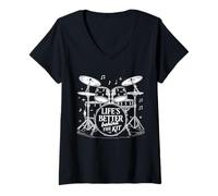 Donna Lifes Better Behind The Kit Batteria Batterista Maglietta con Collo a V