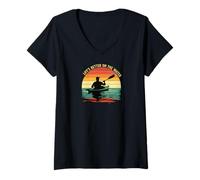 Donna Life's Better On The Water Kayaking Retro Sunset Maglietta con Collo a V